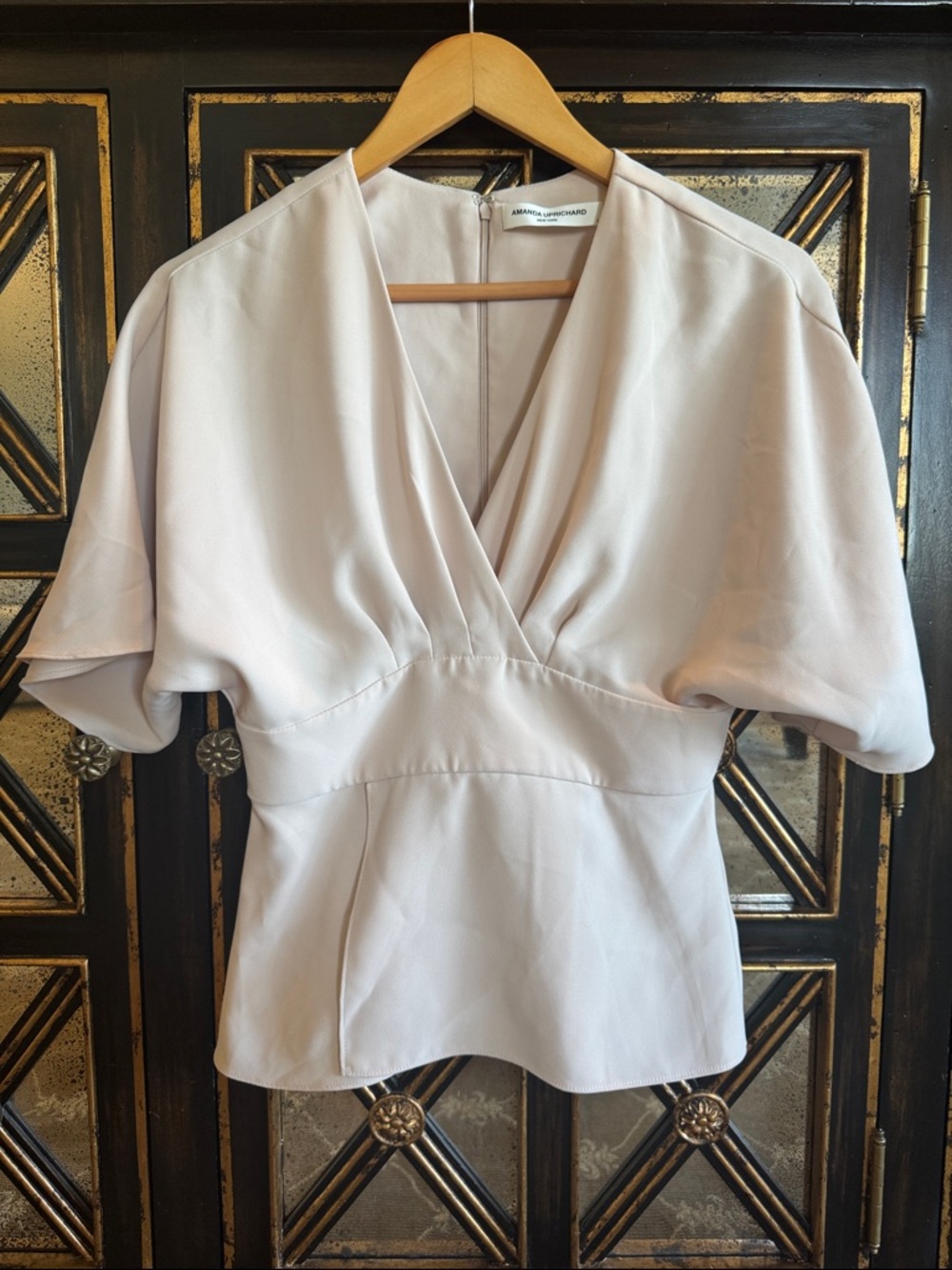 Amanda Uprichard Blush V-Neck Peplum Top